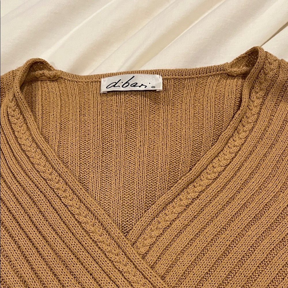 Tan Ribbed Wrap Sweater - Picture 3 of 5